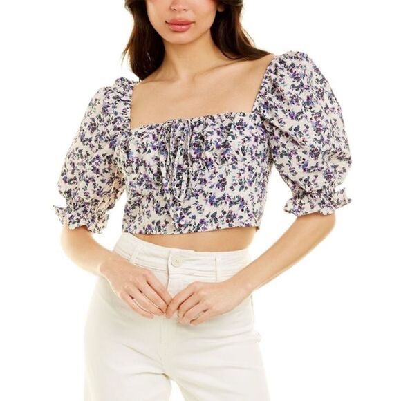 70/21 Off-Shoulder floral print puff sleeve crop top Small - Picture 1 of 9